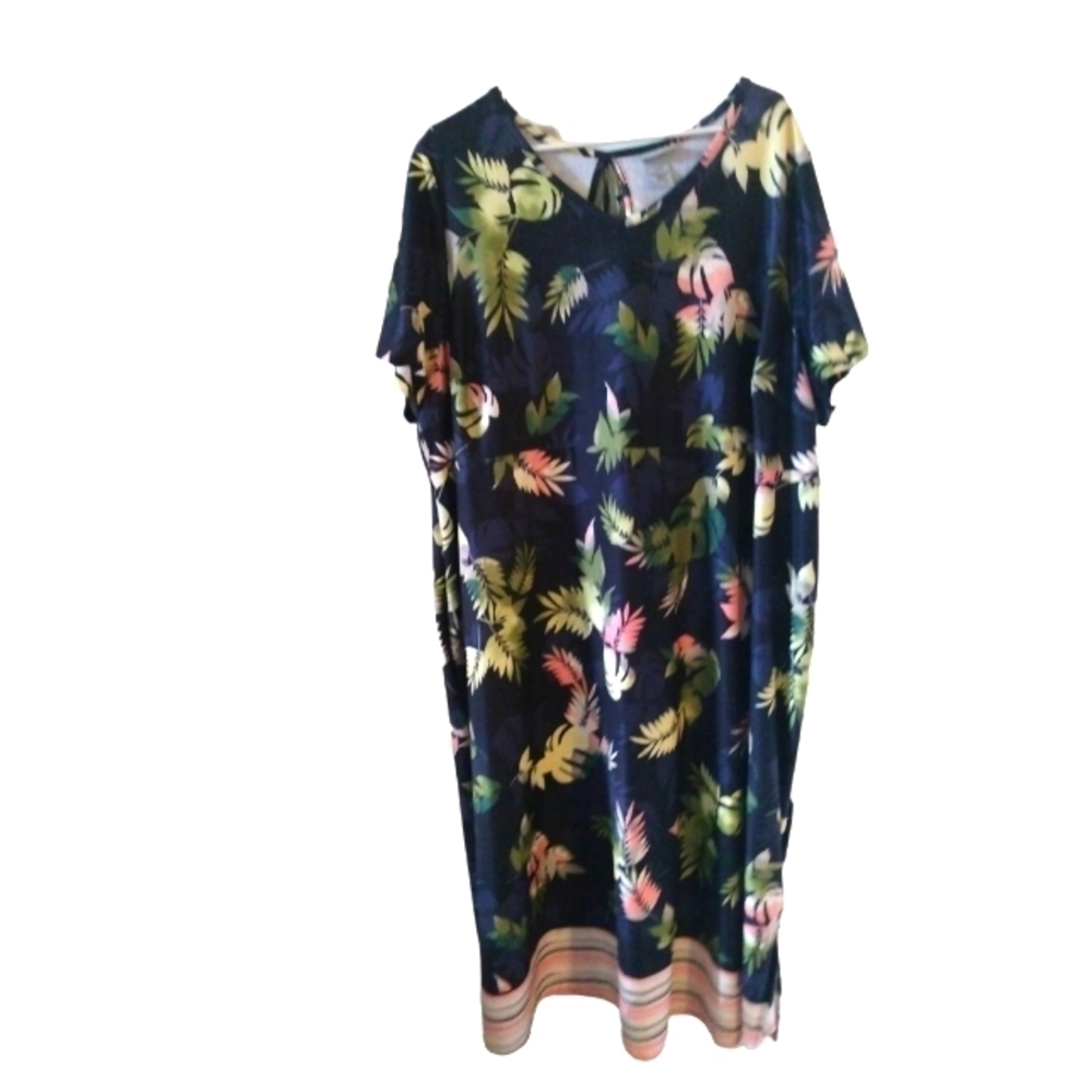 Catherine's Shift Maxi Tropical Beachy Short Slve Keyhole Back Petite Dress 2XWP